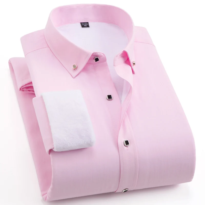 Herren Gefüttertes Businesshemd mit Thermofleece‑Innenseite und Button‑Down‑Kragen Drune