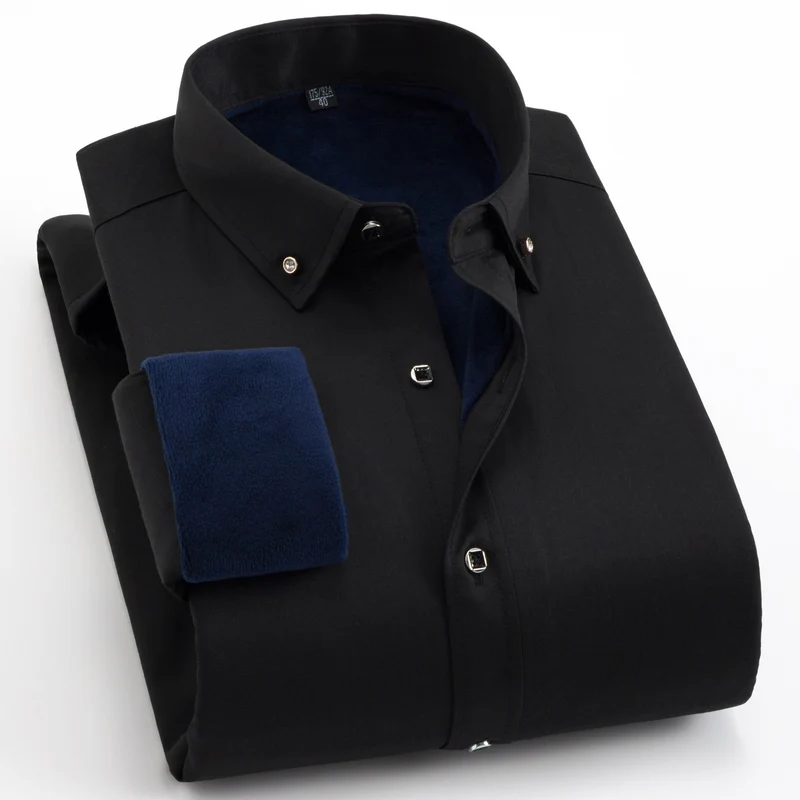 Herren Gefüttertes Businesshemd mit Thermofleece‑Innenseite und Button‑Down‑Kragen Drune