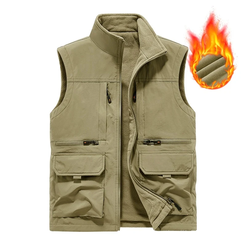 Herren Gefütterte Utility‑Weste mit Fleece‑Innenfutter, winddichter Außenlage und Multifachtaschen Drune