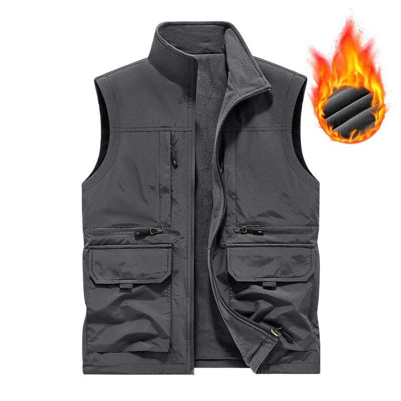 Herren Gefütterte Utility‑Weste mit Fleece‑Innenfutter, winddichter Außenlage und Multifachtaschen Drune
