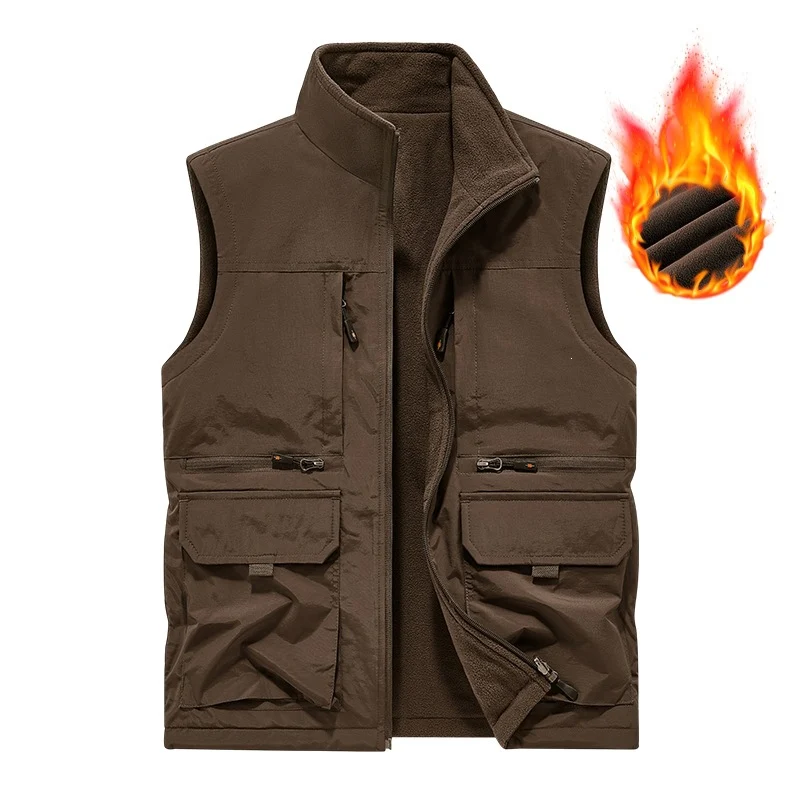 Herren Gefütterte Utility‑Weste mit Fleece‑Innenfutter, winddichter Außenlage und Multifachtaschen Drune