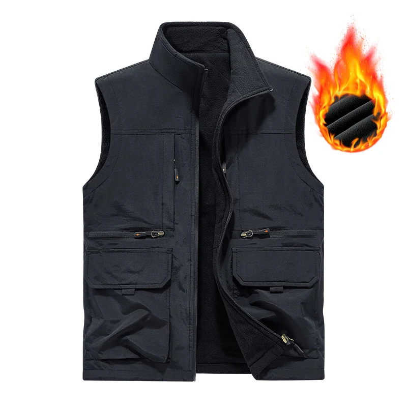 Herren Gefütterte Utility‑Weste mit Fleece‑Innenfutter, winddichter Außenlage und Multifachtaschen Drune