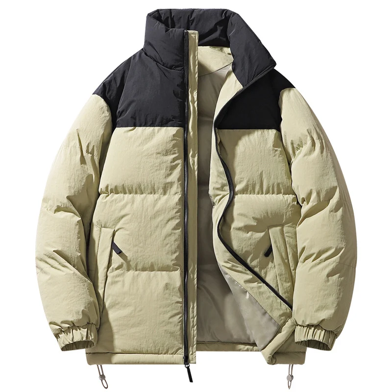 Herren Gefütterte Steppjacke mit hohem Kragen, Kordelzugsaum und Kontrastpaneel Drune