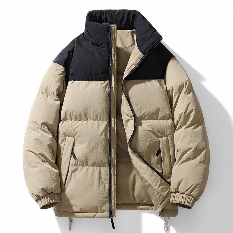 Herren Gefütterte Steppjacke mit hohem Kragen, Kordelzugsaum und Kontrastpaneel Drune