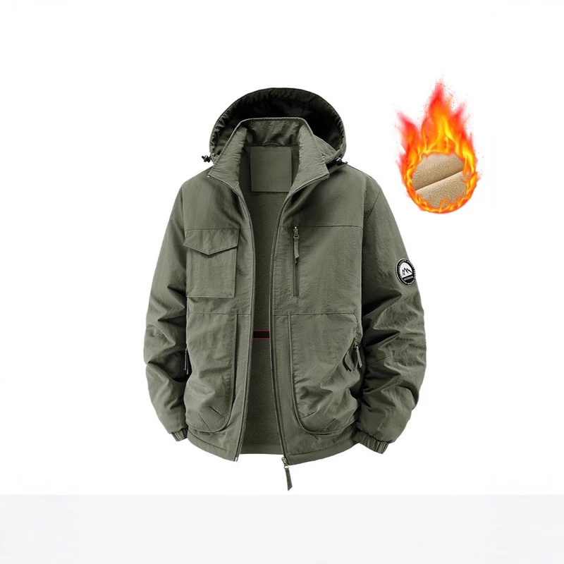 Herren Gefütterte Outdoorjacke mit Fleece-Innenfutter und multifunktionalen Utility-Taschen Drune
