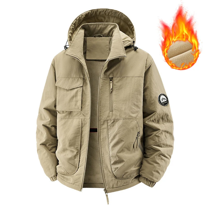 Herren Gefütterte Outdoorjacke mit Fleece-Innenfutter und multifunktionalen Utility-Taschen Drune