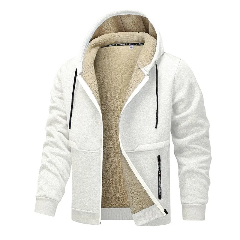Herren Gefütterte Kapuzenjacke mit Teddyfutter, durchgehendem Reißverschluss und Eingriffstaschen Drune