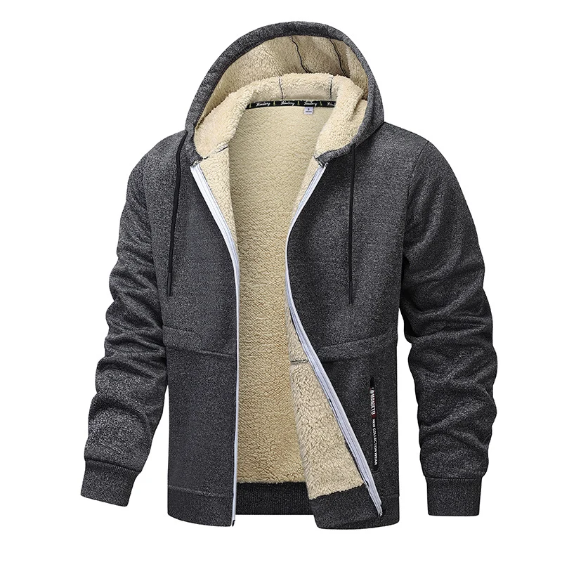 Herren Gefütterte Kapuzenjacke mit Teddyfutter, durchgehendem Reißverschluss und Eingriffstaschen Drune