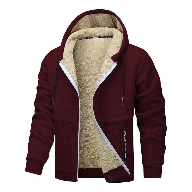 Herren Gefütterte Kapuzenjacke mit Teddyfutter, durchgehendem Reißverschluss und Eingriffstaschen Drune