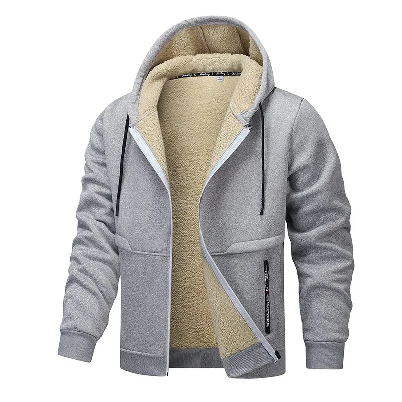Herren Gefütterte Kapuzenjacke mit Teddyfutter, durchgehendem Reißverschluss und Eingriffstaschen Drune