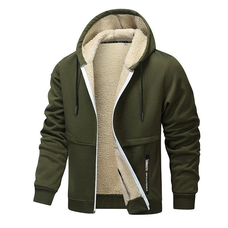 Herren Gefütterte Kapuzenjacke mit Teddyfutter, durchgehendem Reißverschluss und Eingriffstaschen Drune