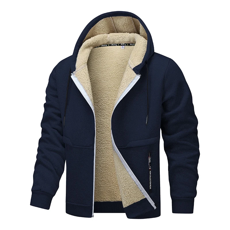 Herren Gefütterte Kapuzenjacke mit Teddyfutter, durchgehendem Reißverschluss und Eingriffstaschen Drune