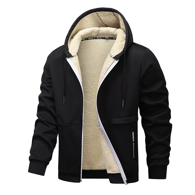 Herren Gefütterte Kapuzenjacke mit Teddyfutter, durchgehendem Reißverschluss und Eingriffstaschen Drune