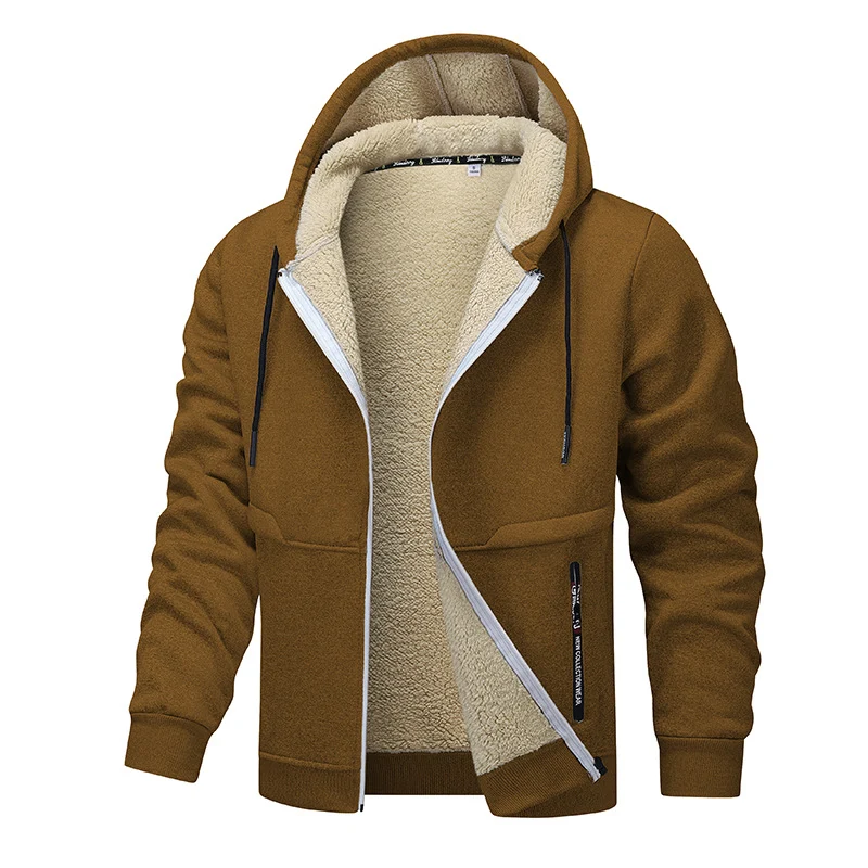 Herren Gefütterte Kapuzenjacke mit Teddyfutter, durchgehendem Reißverschluss und Eingriffstaschen Drune