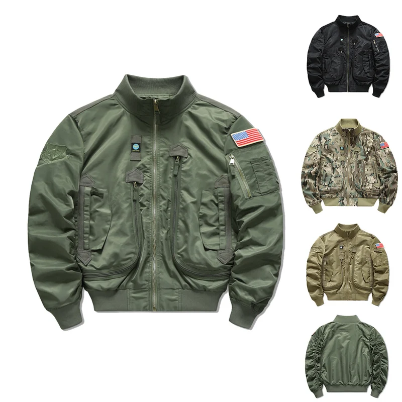 Herren Flieger-Bomberjacke im Militärstil mit Multifunktions-Taschen Drune