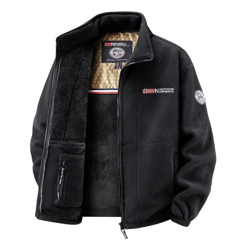 Herren Fleecejacke mit Teddy-Innenfutter, hohem Stehkragen und Reißverschlusstaschen Drune