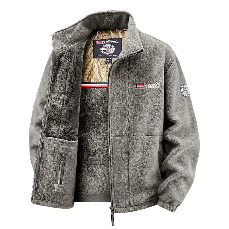 Herren Fleecejacke mit Teddy-Innenfutter, hohem Stehkragen und Reißverschlusstaschen Drune
