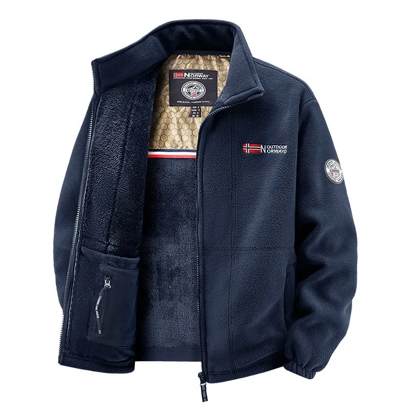 Herren Fleecejacke mit Teddy-Innenfutter, hohem Stehkragen und Reißverschlusstaschen Drune