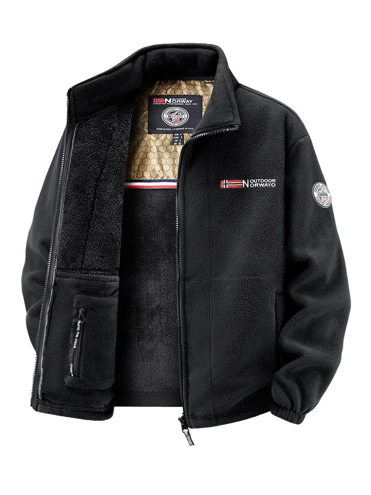 Herren Fleecejacke mit Teddy-Innenfutter, hohem Stehkragen und Reißverschlusstaschen Drune