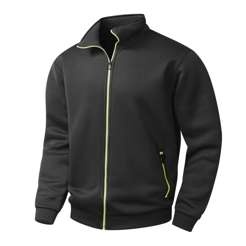 Herren Fleece-Strickjacke mit durchgehendem Reißverschluss, Stehkragen & Neon-Kontrastdetails Drune