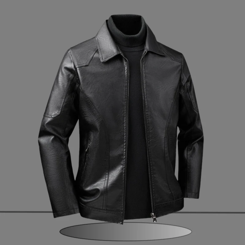 Herren Elegante Slim-Fit Lederoptik-Blousonjacke mit Hemdkragen, vertikalen Ziernähten und verdecktem Reißverschluss Drune