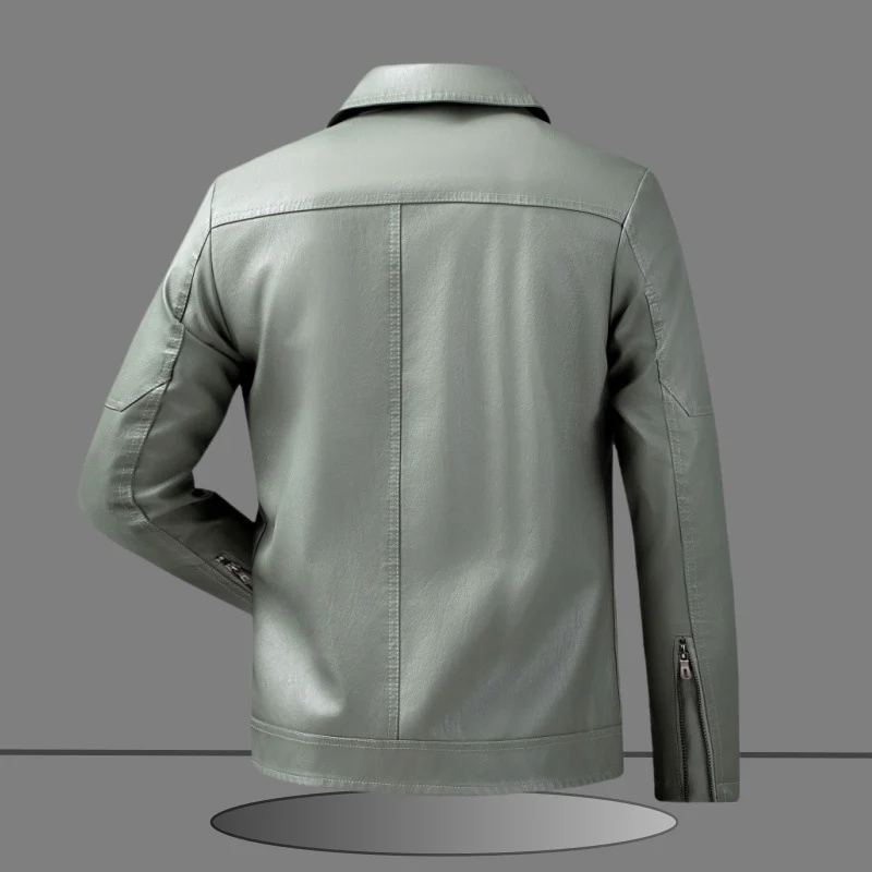 Herren Elegante Slim-Fit Lederoptik-Blousonjacke mit Hemdkragen, vertikalen Ziernähten und verdecktem Reißverschluss Drune