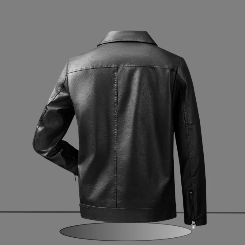 Herren Elegante Slim-Fit Lederoptik-Blousonjacke mit Hemdkragen, vertikalen Ziernähten und verdecktem Reißverschluss Drune