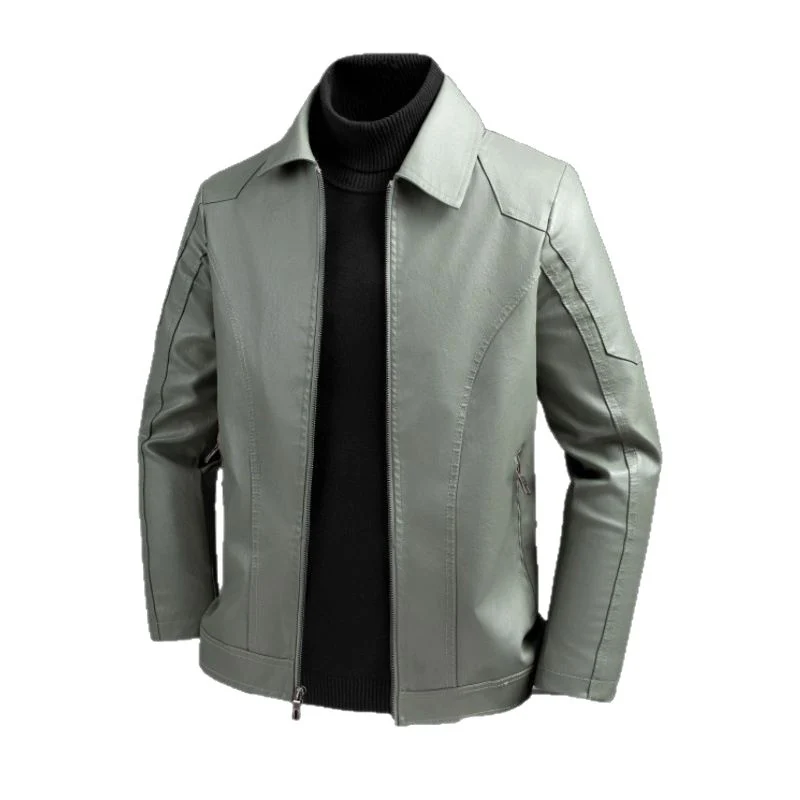 Herren Elegante Slim-Fit Lederoptik-Blousonjacke mit Hemdkragen, vertikalen Ziernähten und verdecktem Reißverschluss Drune