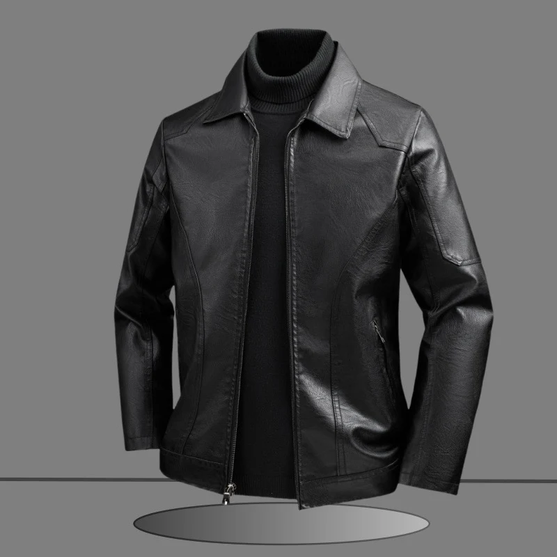 Herren Elegante Slim-Fit Lederoptik-Blousonjacke mit Hemdkragen, vertikalen Ziernähten und verdecktem Reißverschluss Drune