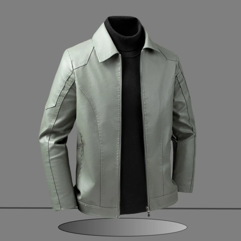 Herren Elegante Slim-Fit Lederoptik-Blousonjacke mit Hemdkragen, vertikalen Ziernähten und verdecktem Reißverschluss Drune