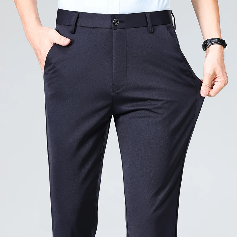 Herren Elegante gerade geschnittene Stretch-Businesshose mit Bügelfalte Drune