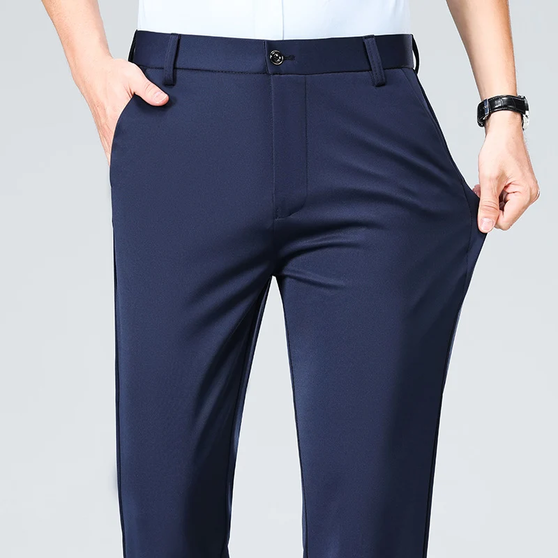 Herren Elegante gerade geschnittene Stretch-Businesshose mit Bügelfalte Drune