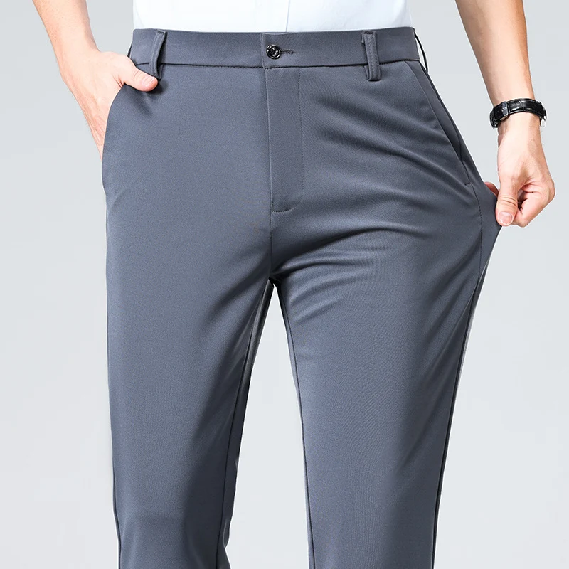 Herren Elegante gerade geschnittene Stretch-Businesshose mit Bügelfalte Drune