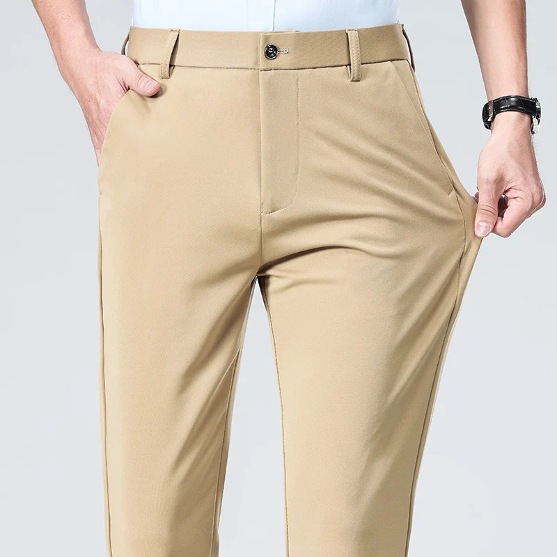 Herren Elegante gerade geschnittene Stretch-Businesshose mit Bügelfalte Drune