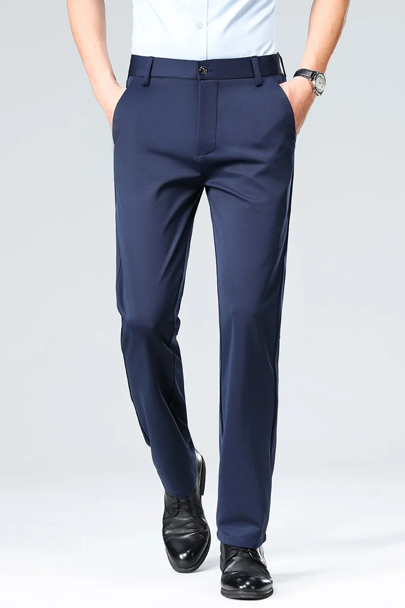 Herren Elegante gerade geschnittene Stretch-Businesshose mit Bügelfalte Drune