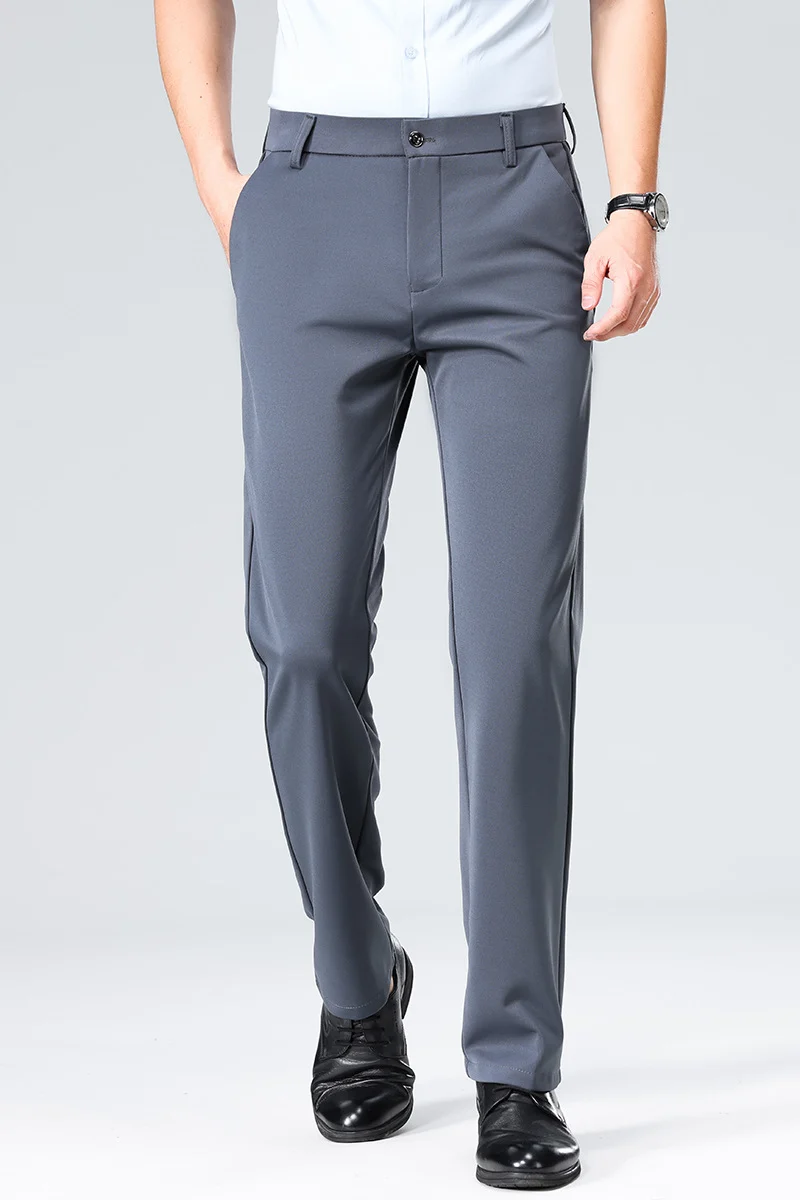 Herren Elegante gerade geschnittene Stretch-Businesshose mit Bügelfalte Drune
