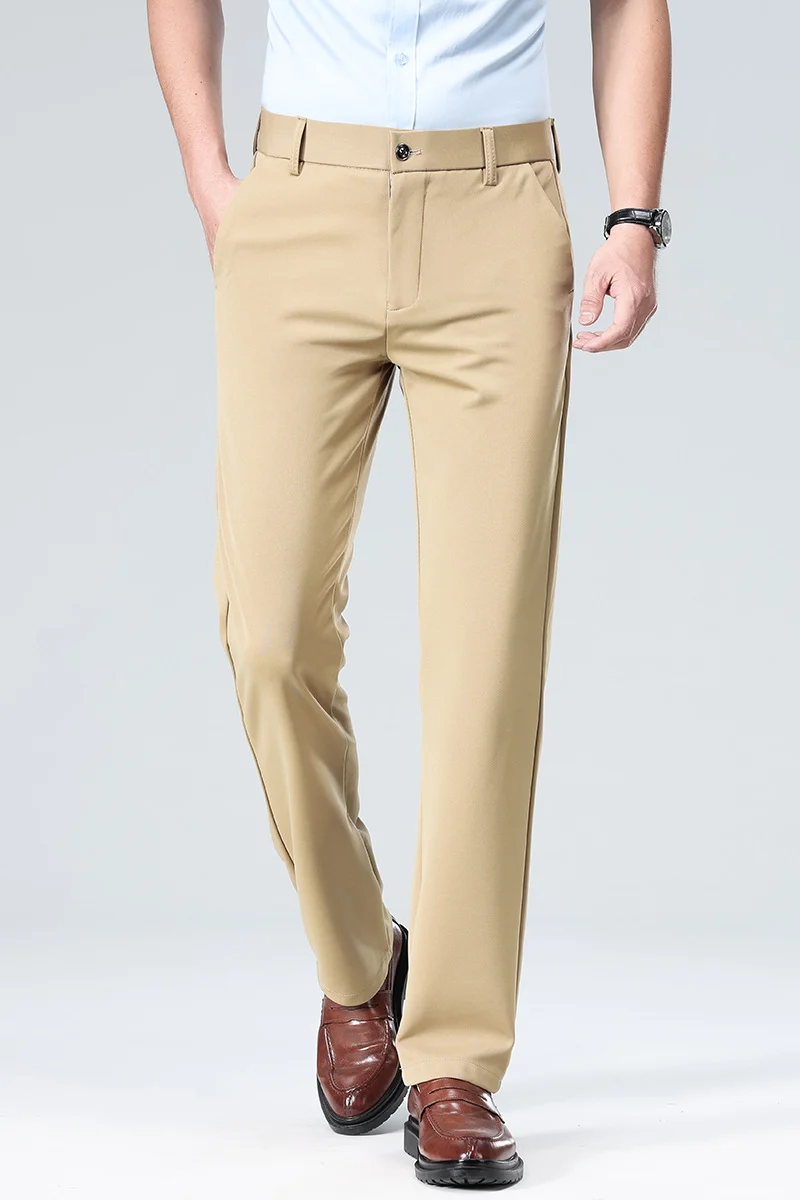 Herren Elegante gerade geschnittene Stretch-Businesshose mit Bügelfalte Drune