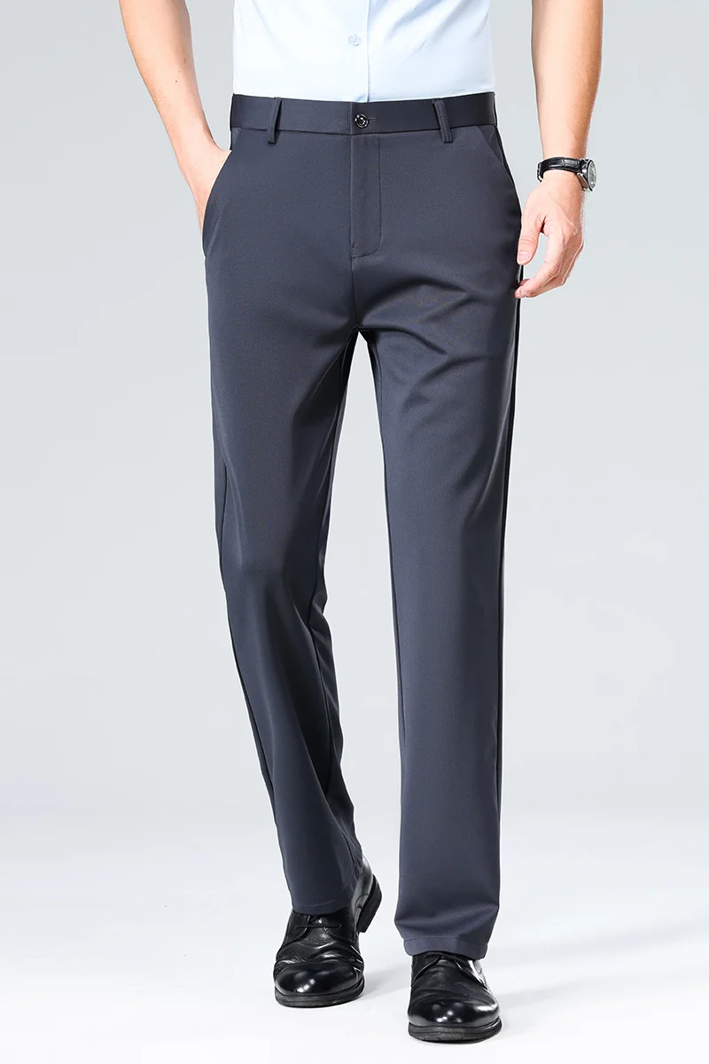 Herren Elegante gerade geschnittene Stretch-Businesshose mit Bügelfalte Drune