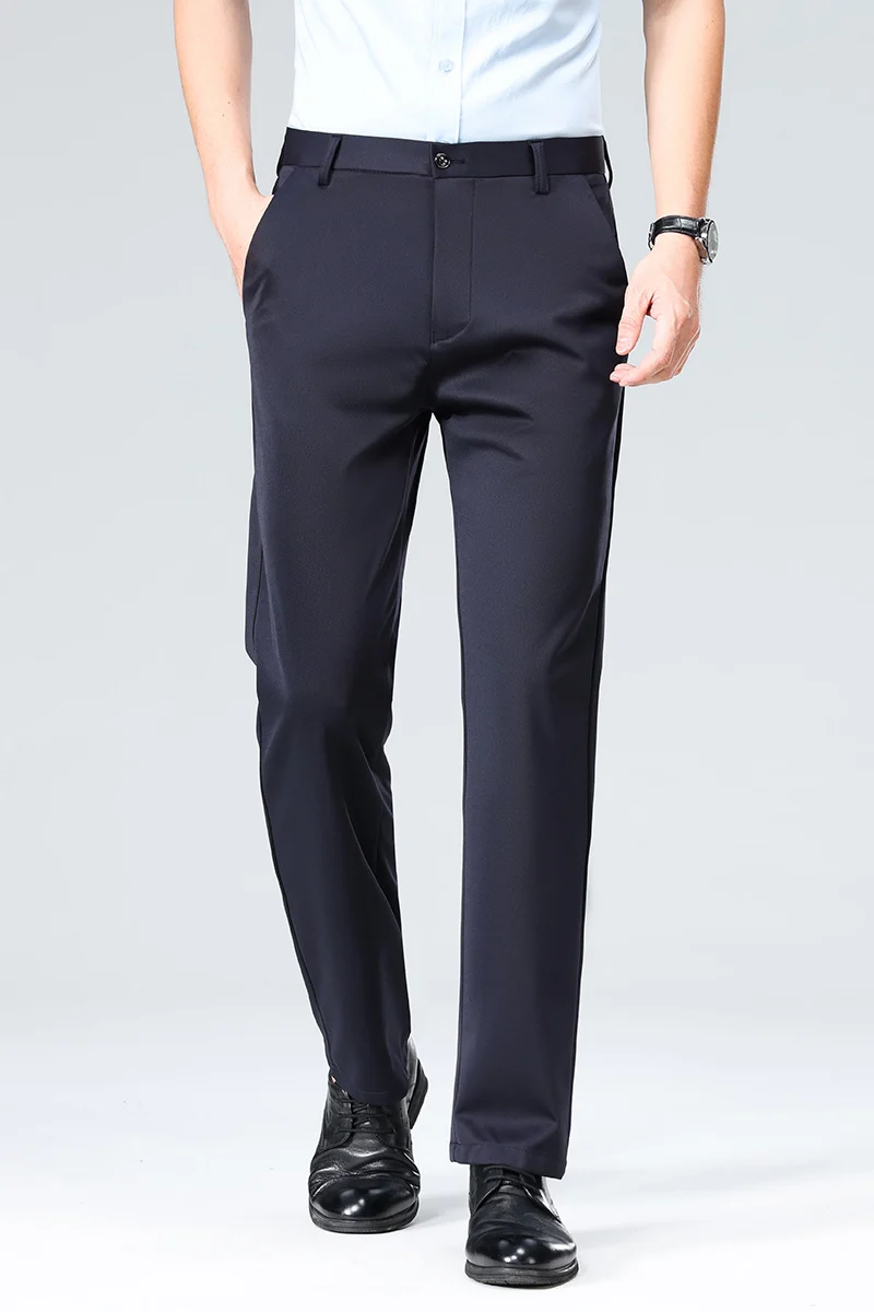 Herren Elegante gerade geschnittene Stretch-Businesshose mit Bügelfalte Drune