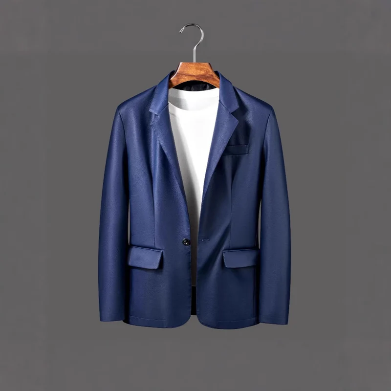 Herren Einreihiger Blazer aus Lederimitat mit Notch-Revers und Pattentaschen Drune
