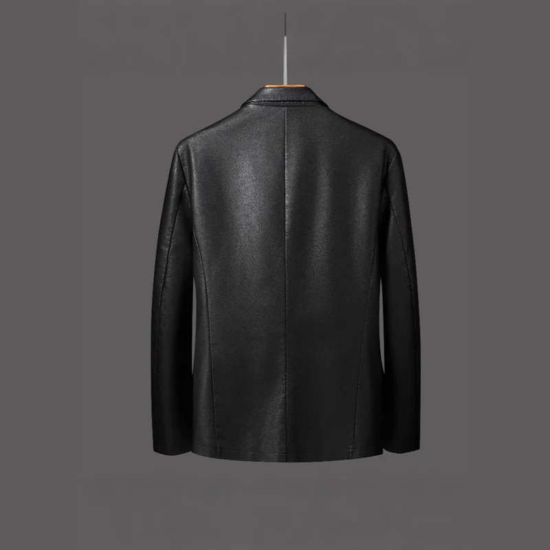 Herren Einreihiger Blazer aus Lederimitat mit Notch-Revers und Pattentaschen Drune