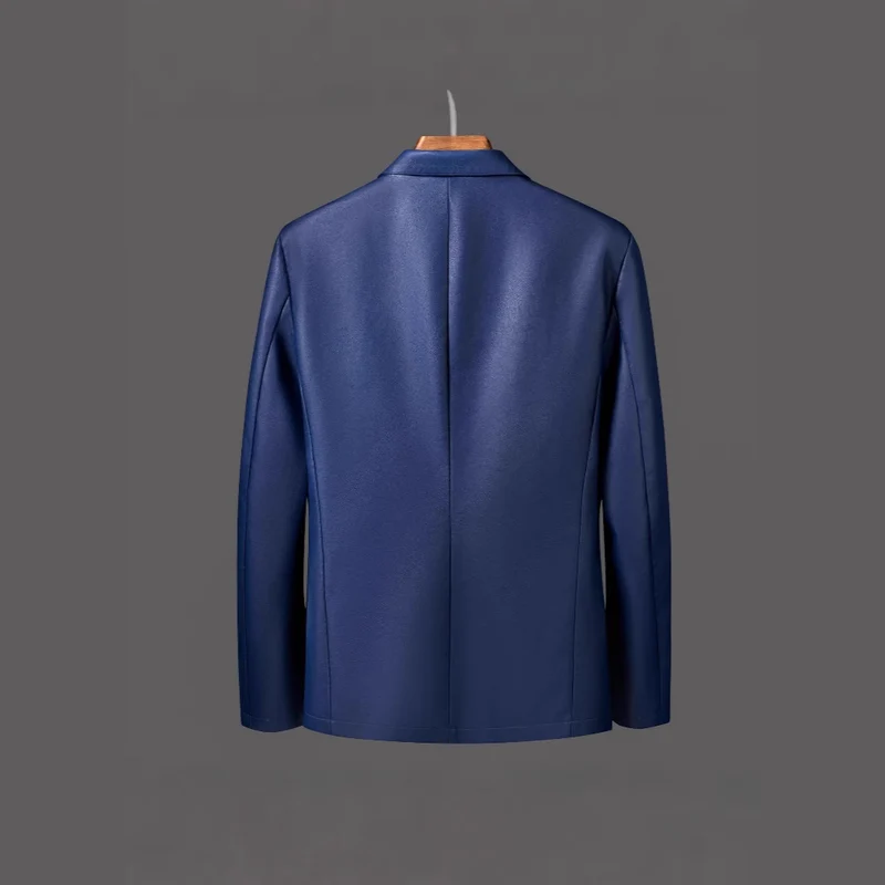 Herren Einreihiger Blazer aus Lederimitat mit Notch-Revers und Pattentaschen Drune