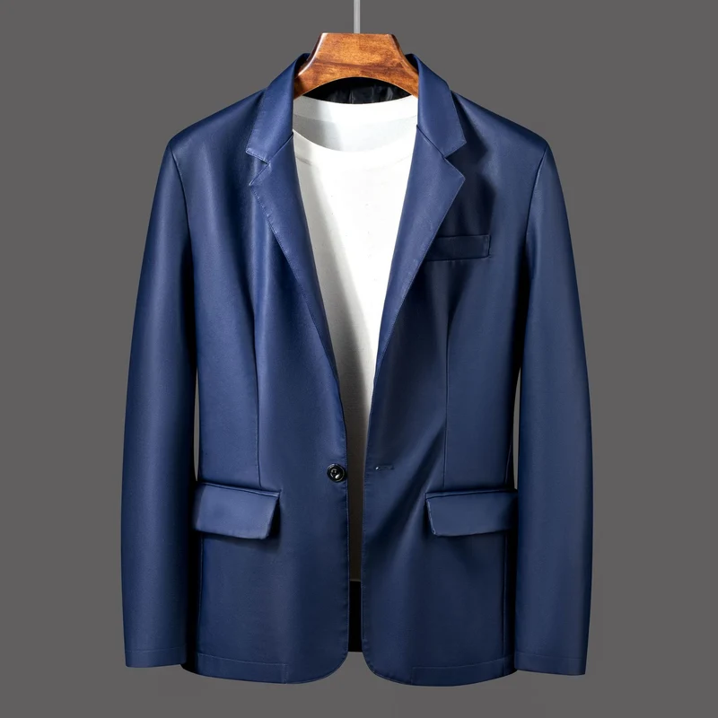 Herren Einreihiger Blazer aus Lederimitat mit Notch-Revers und Pattentaschen Drune