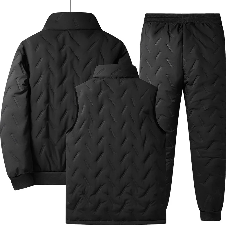 Herren Dreiteiliges gestepptes Winter-Set mit Teddyfutter — Stehkragenjacke, wattierte Weste & Thermohose Drune