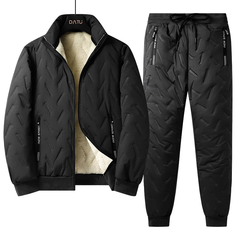 Herren Dreiteiliges gestepptes Winter-Set mit Teddyfutter — Stehkragenjacke, wattierte Weste & Thermohose Drune