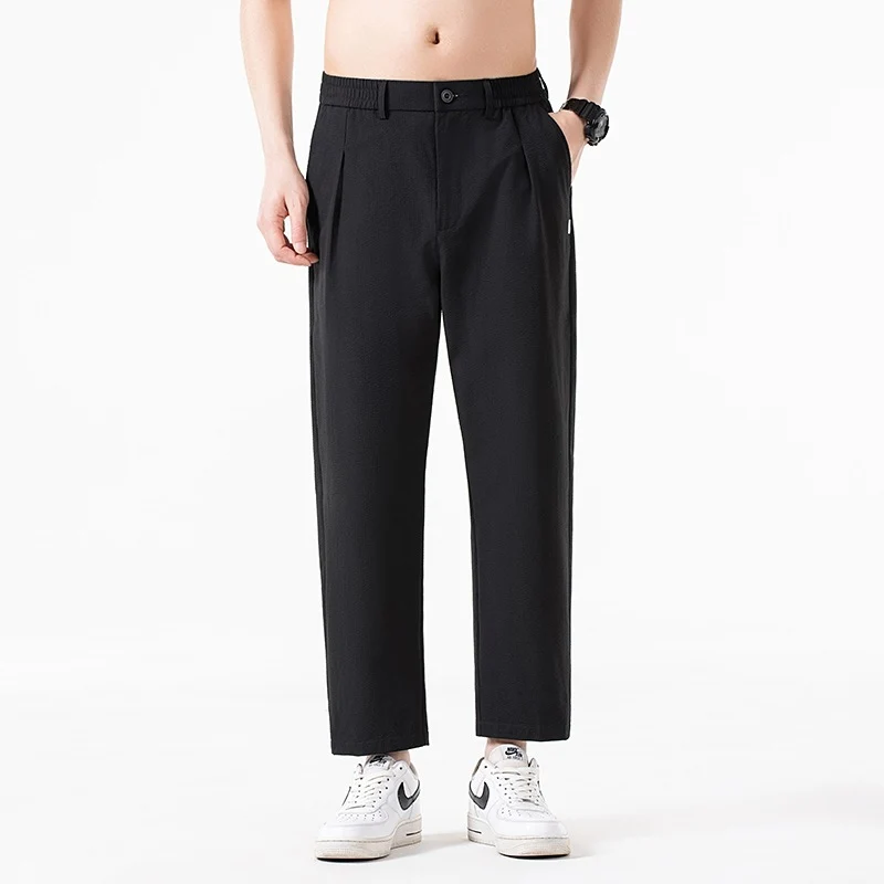 Herren Cropped-Hose mit weitem Bein, halb-elastischem Bund und Bügelfalte Drune