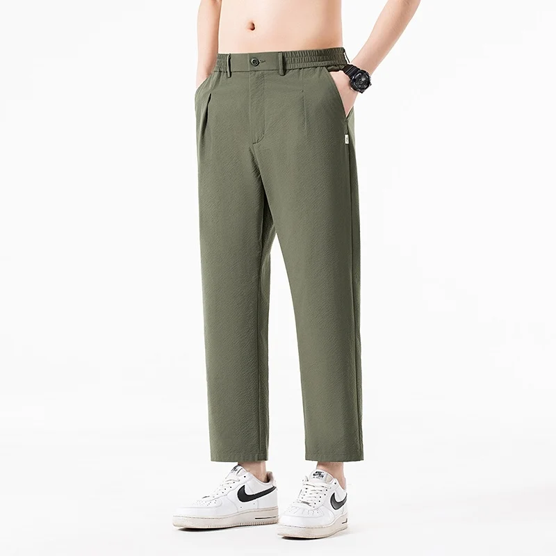 Herren Cropped-Hose mit weitem Bein, halb-elastischem Bund und Bügelfalte Drune
