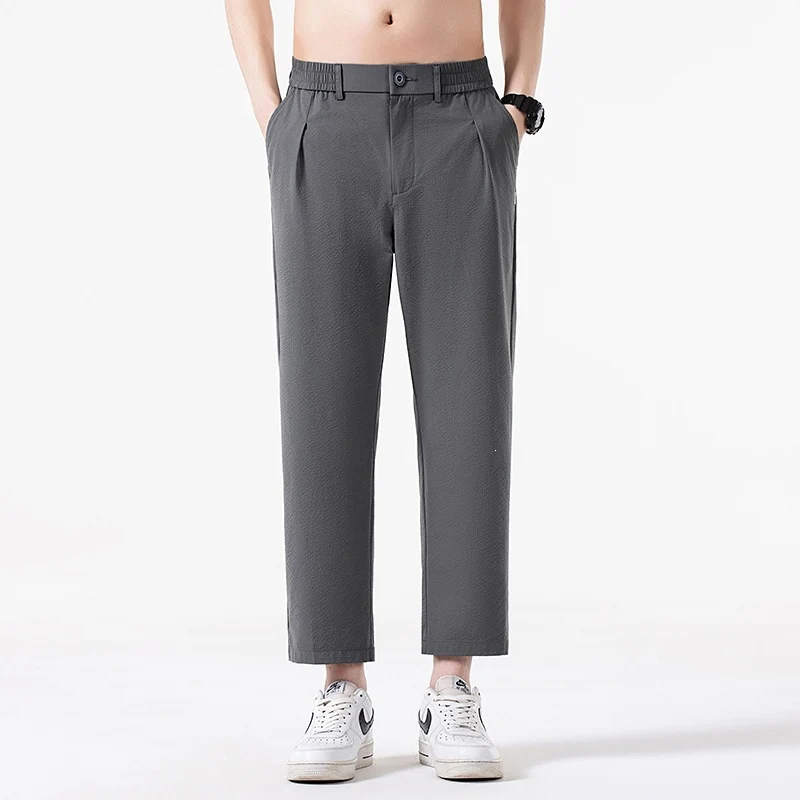 Herren Cropped-Hose mit weitem Bein, halb-elastischem Bund und Bügelfalte Drune