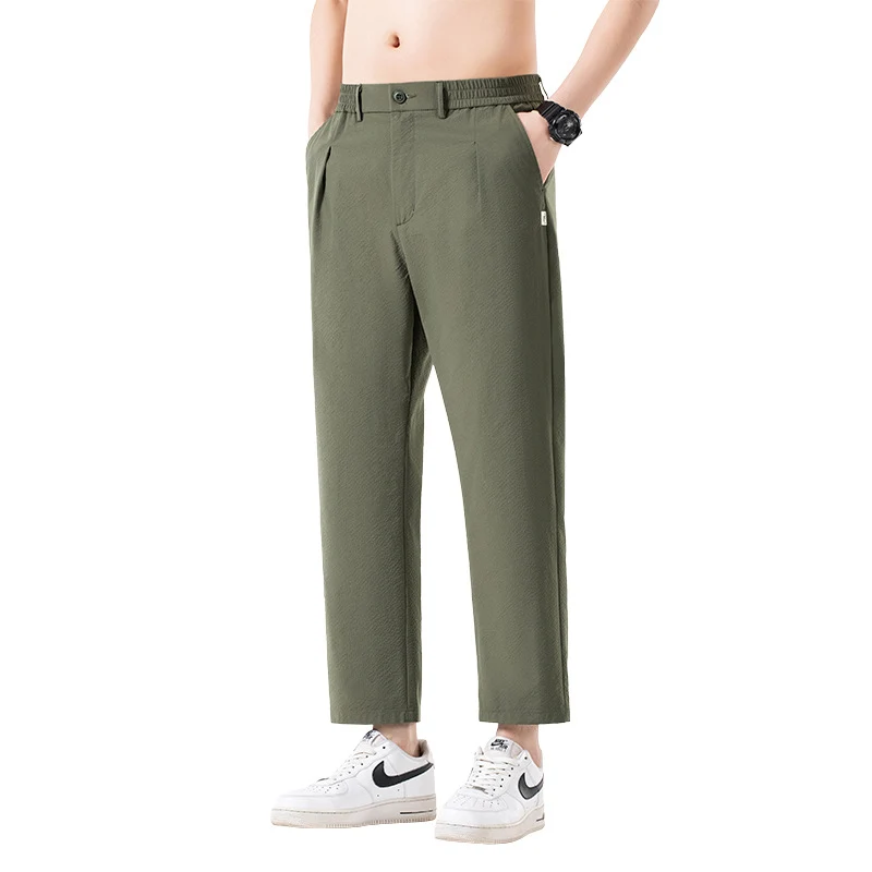 Herren Cropped-Hose mit weitem Bein, halb-elastischem Bund und Bügelfalte Drune