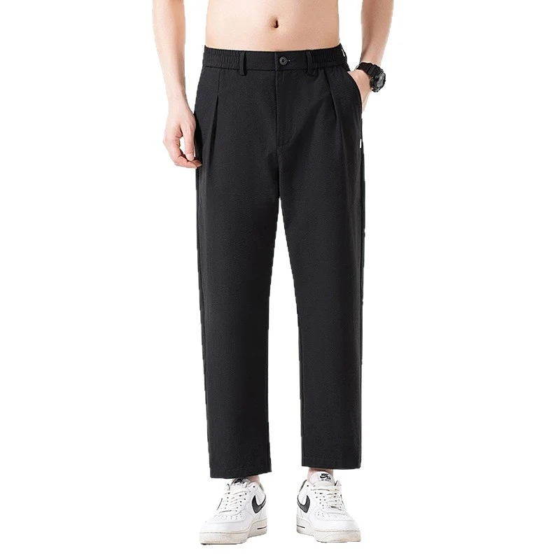 Herren Cropped-Hose mit weitem Bein, halb-elastischem Bund und Bügelfalte Drune